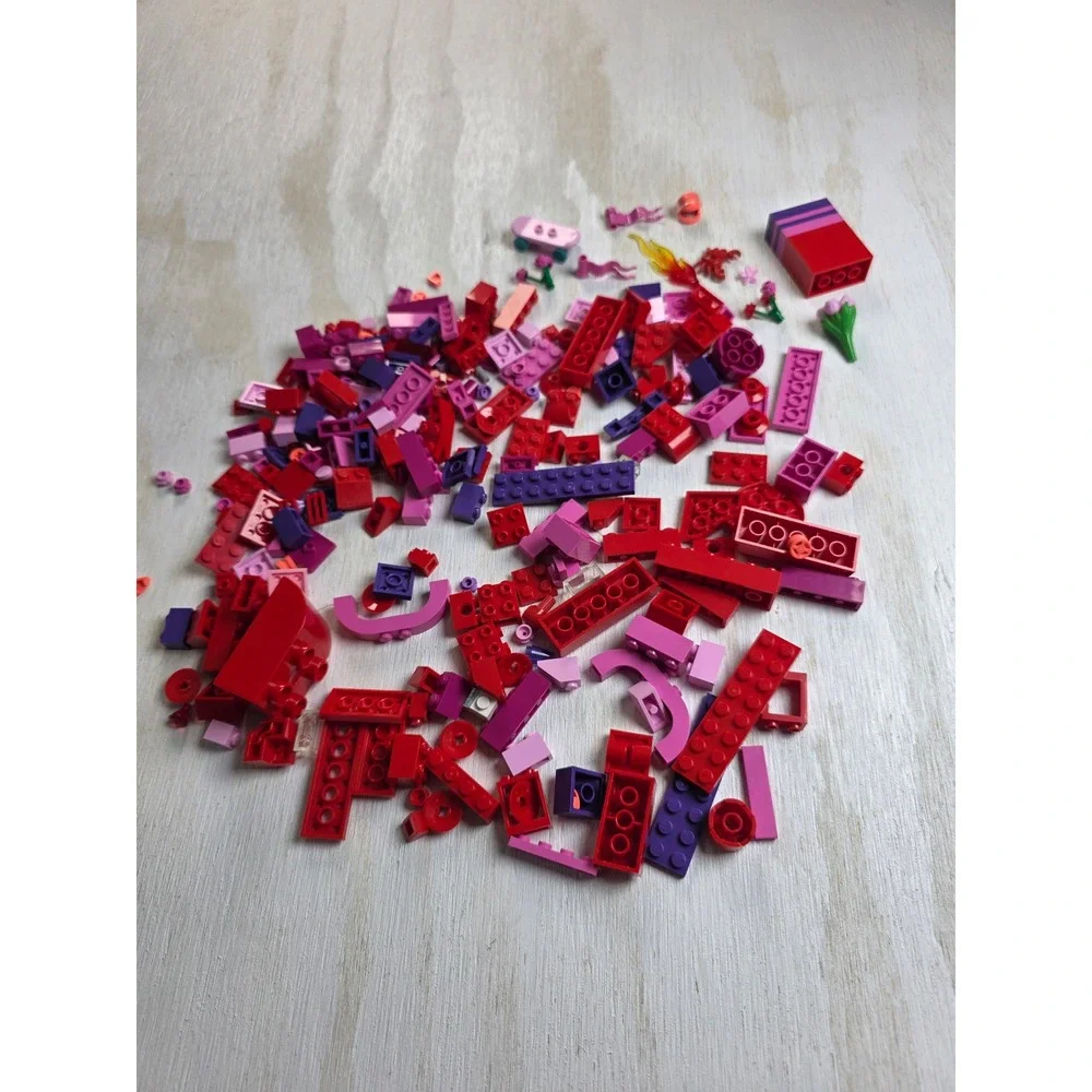 LEGO Mixed Lot Red Pink Purple Bricks Accessories Skateboard Flowers Crab Pieces